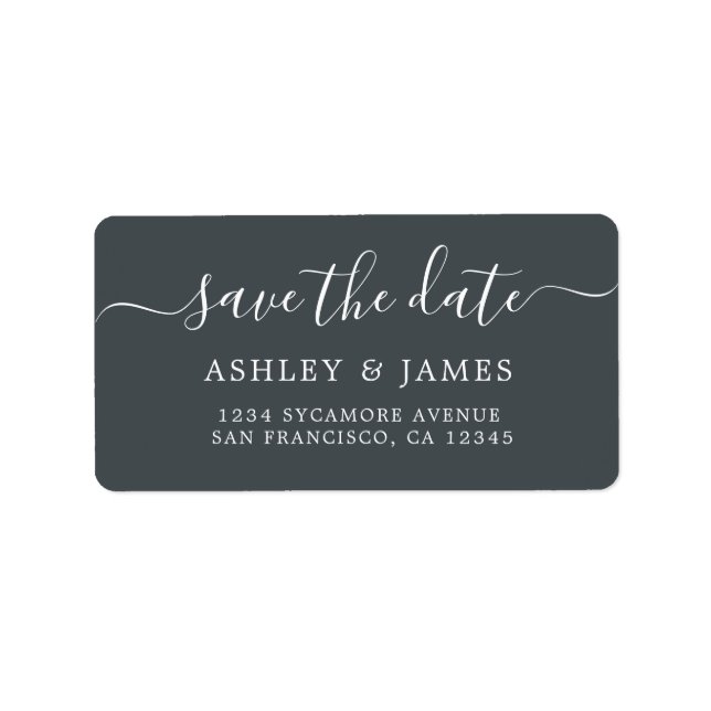 Save the Date Black White Return Address Labels (Front)