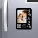 Save The Date Black White Stylish Modern Wedding Magnet<br><div class="desc">Save The Date Black White Stylish Script Modern Wedding Magnets features a black background with your custom photo. Personalise with your text by editing the text in the text boxes provided and add your website URL for your custom QR code. Designed for you by ©Evco Studio www.zazzle.com/store/evcostudio</div>