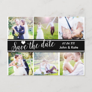 SAVE THE DATE Black White Wedding 6 PHOTO Postcard