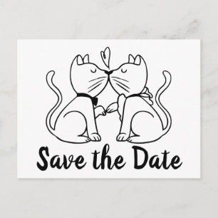 Save the Date Black White Wedding Cats Engagement Postcard