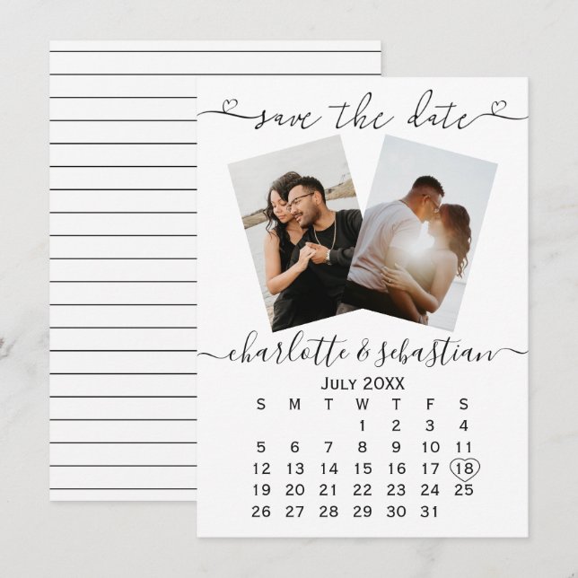Save The Date Black White Wedding Personalised (Front/Back)