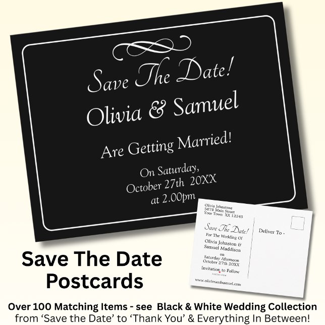 Save The Date -Black & White with Infinity Scroll  Announcement Postcard (Creator Uploaded)