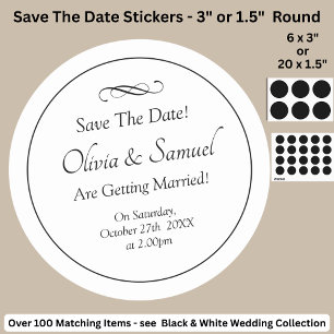 Save The Date - Black & White with Infinity Scroll Classic Round Sticker