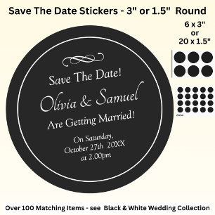 Save The Date - Black & White with Infinity Scroll Classic Round Sticker