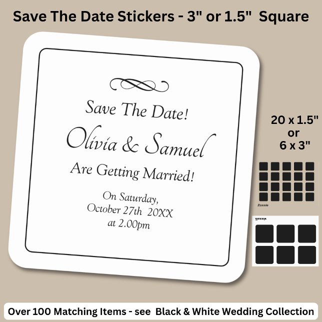 Save The Date - Black & White with Infinity Scroll Square Sticker (Creator Uploaded)