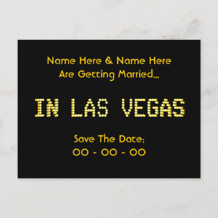 Save The Date. Black & Yellow.  Las Vegas Wedding. Announcement Postcard