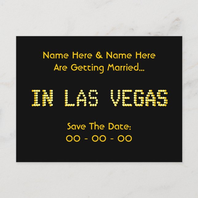 Save The Date. Black & Yellow.  Las Vegas Wedding. Announcement Postcard (Front)