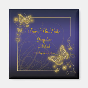 "Save the date" blue black butterfly Magnet