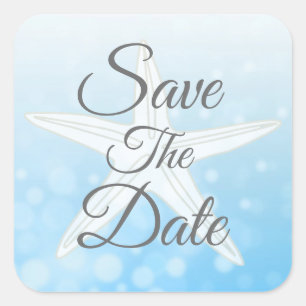 Save the Date Blue Bubble Starfish Wedding Sticker