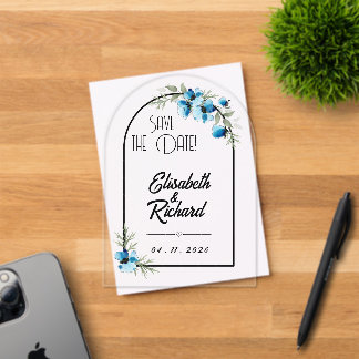 Save the date Blue Flowers Acrylic Invitations