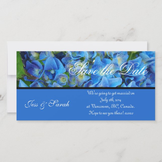 save the date, blue hydrangea flowers date (Front)