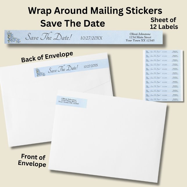 Save The Date,  Blue Peony Set,  Wrap Around Label (Creator Uploaded)