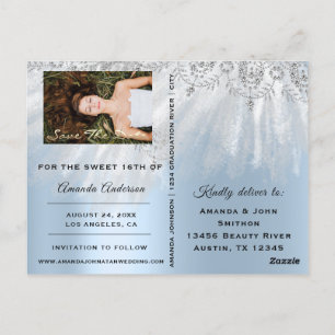 Save The Date Blue Photo Rose Sweet 16th Bridal Postcard