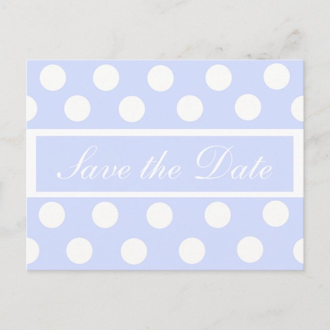 Save the Date Blue Polka Dot Photo Postcard (Front)