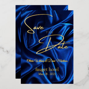 save the date blue silk background