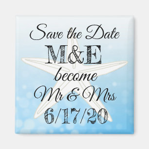 Save the Date Blue Starfish Wedding Magnet