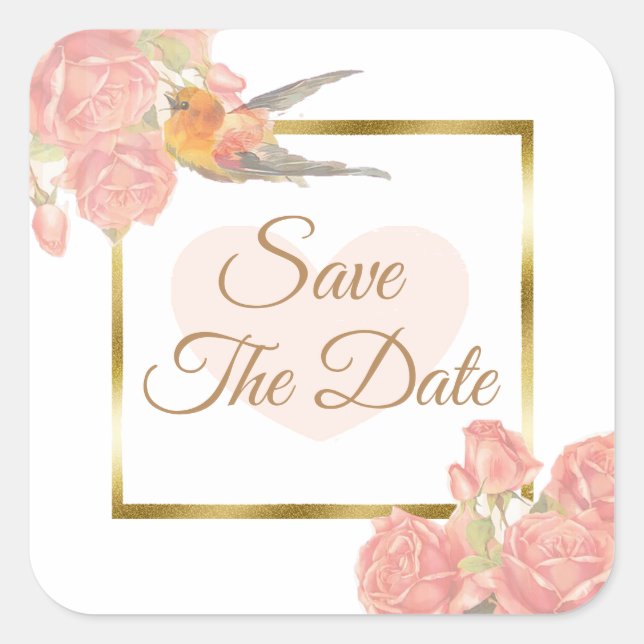 Save the Date Blue vintage Bird Wedding Sticker (Front)