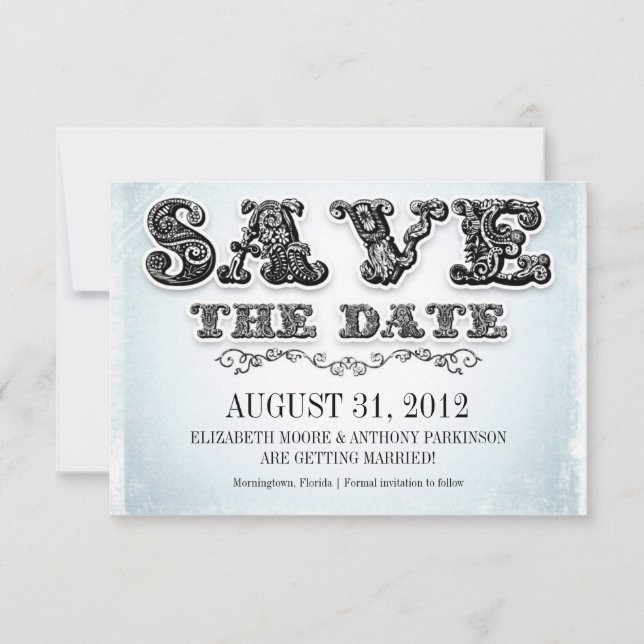 save the date blue vintage invitations (Front)