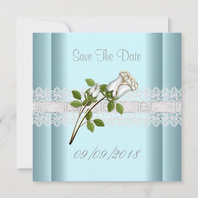 Save The Date Blue White Flower Lace (Front)