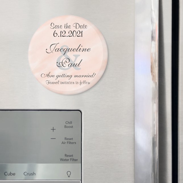 Save the Date Blush Personalised Round Magnet (In Situ (Fridge))