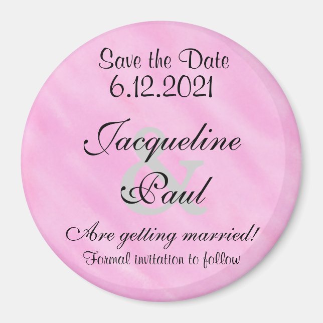 Save the Date Blush Pink Personalised Round Magnet (Front)