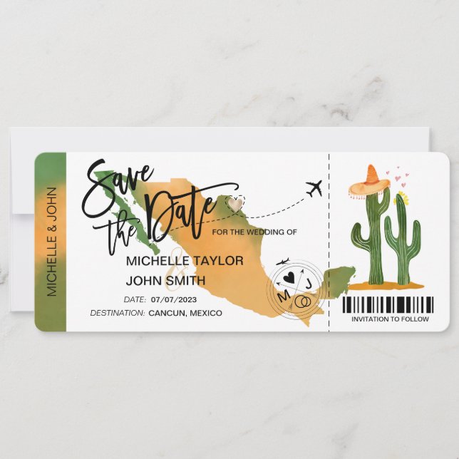 Save the Date Boarding Mexico  Invitation (Front)