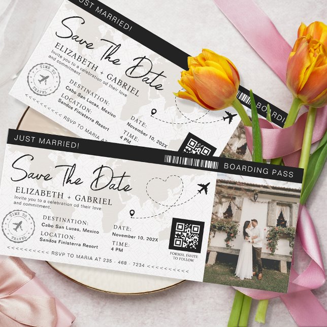 Save The Date Boarding Pass Black Destination Invitation (Creator Uploaded)
