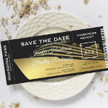 Save the Date Boarding Pass Cruise Ship<br><div class="desc">Cruising boarding pass save the date ticket featuring a stylish black background,  a elegant faux gold foil cruise ship silhouette,  and a fancy text template that is easy to personalise.</div>