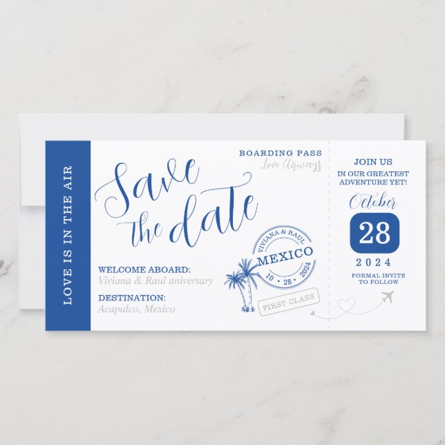 Save the date Boarding pass invitation (Front)
