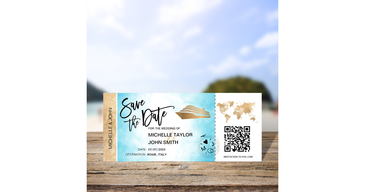 Save the Date Boarding Pass Map Cruise QR Code Inv Invitation | Zazzle