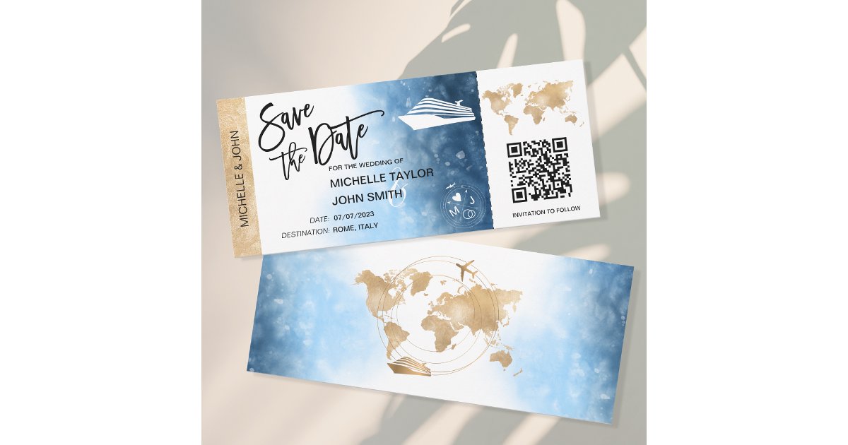 Save the Date Boarding Pass Map Cruise QR Code Inv Invitation | Zazzle