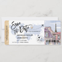 Save the Date Boarding Pass Paris Wedding Invitati