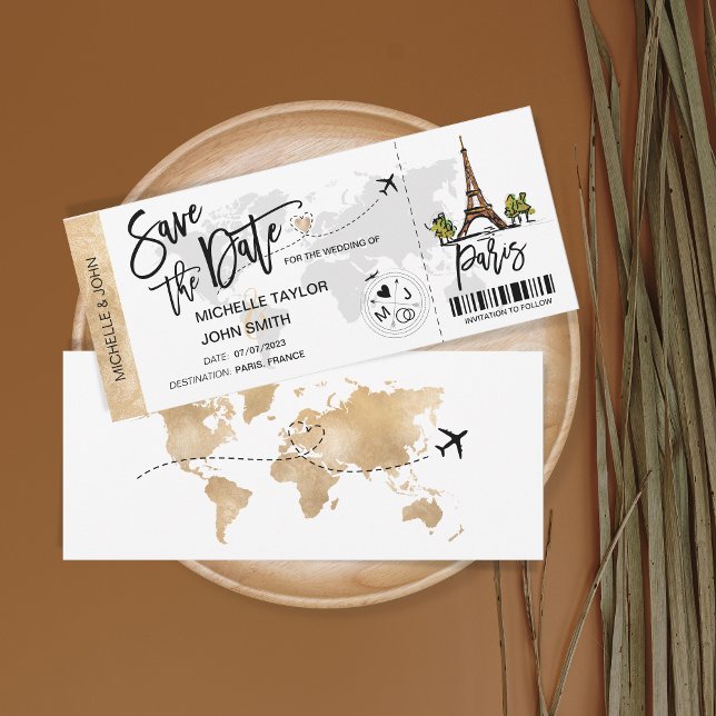 Save the Date Boarding Pass Paris Wedding Invitation (Creator Uploaded)