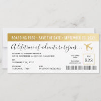 Save the Date Boarding Pass Simple Modern Gold