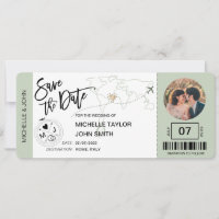 Save the Date Boarding Pass Simple World Map Invit