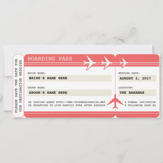 Save the Date Boarding Pass Ticket (Front)