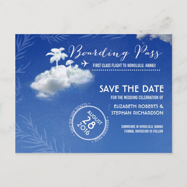 Save the Date Boarding Pass Tickets Announcement Postcard (Front)