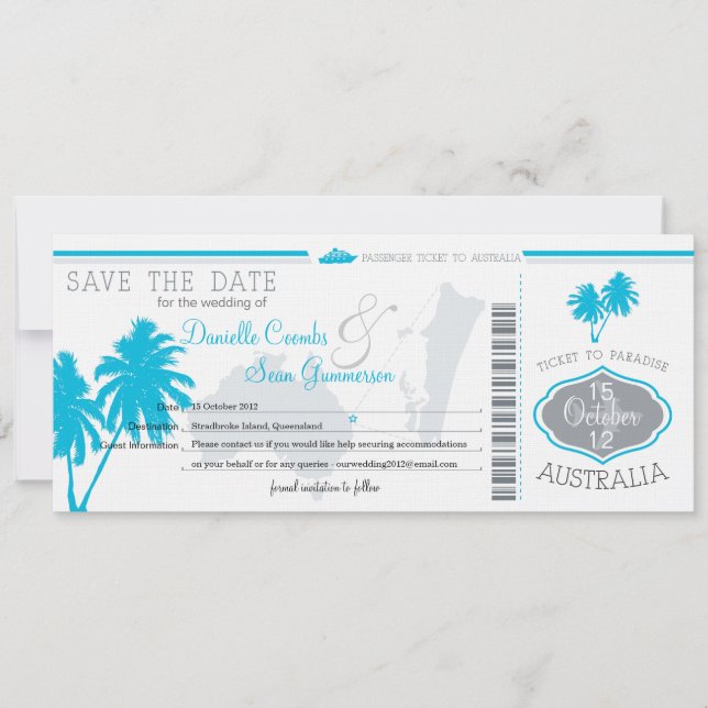 Save the Date Boarding Pass to Australia (Front)