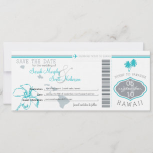 Save the Date Boarding Pass to Hawaii