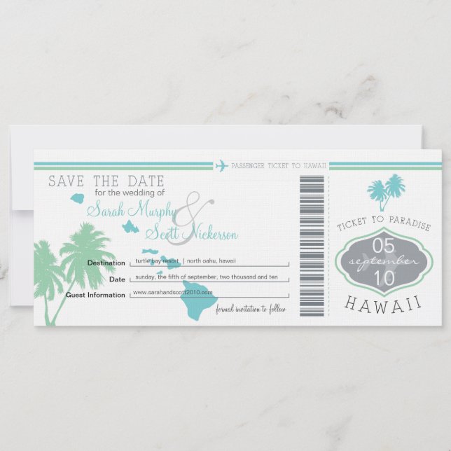 Save the Date Boarding Pass to Hawaii (Front)