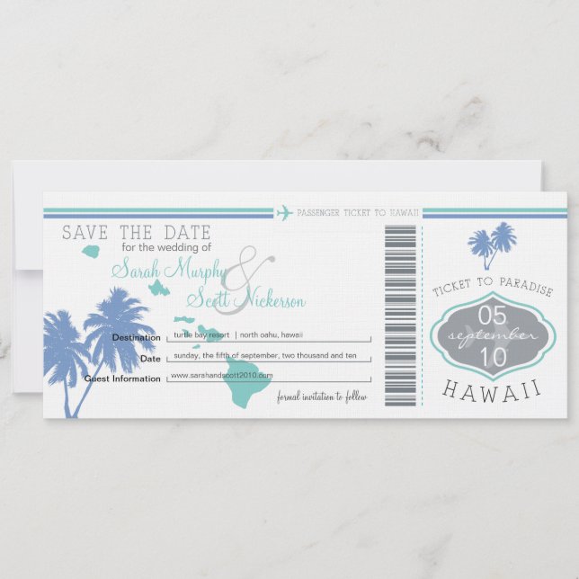 Save the Date Boarding Pass to Hawaii (Front)