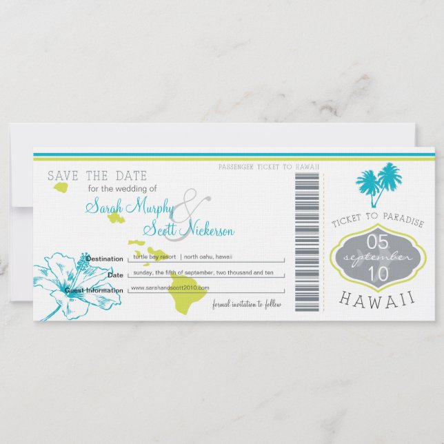 Save the Date Boarding Pass to Hawaii (Front)