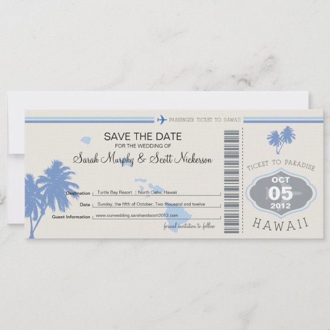 Save the Date Boarding Pass to Hawaii (Front)