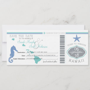 Save the Date Boarding Pass to Hawaii