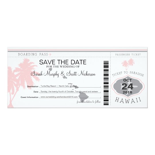 Save the Date Boarding Pass to Hawaii Card