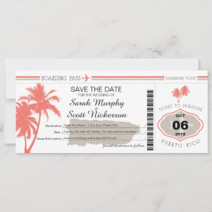 Save the Date Boarding Pass to Puerto Rico