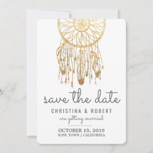 Save The Date Bohemian Dreamcatcher Faux Gold Foil