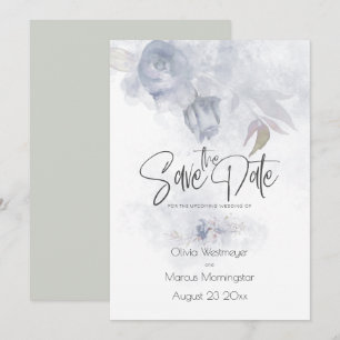 Save the Date Bohemian Dusty Blue Floral Invitation