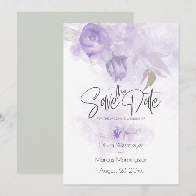 Save the Date Bohemian Light Purple Floral Invitation (Front/Back)