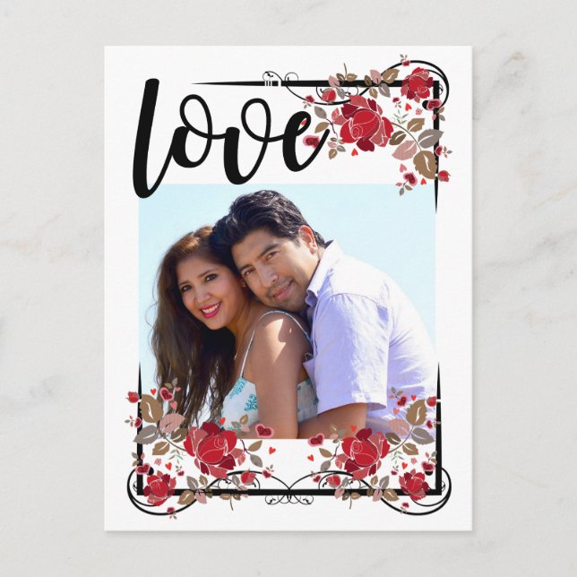 Save the Date Boho Love and Roses Photo Poscard Announcement Postcard (Front)